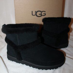 NIB UGG MINI SPILL SEAM SUEDE SHEARLING BOOTS‎ BLACK